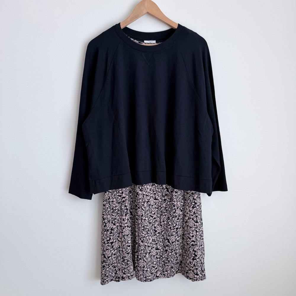 J. Jill NWOT Women's Navy Sweatshirt Layered Over Floral Dress, XL Petite